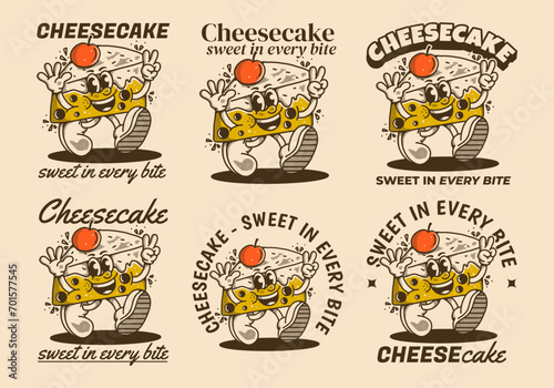 Cheesecake, sweet in every bite. Mascot character illustration of walking cheesecake