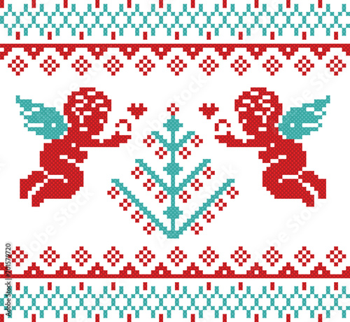 seamless pattern with valentine heart cupid goddess of love. pixel pattern. cross stitch