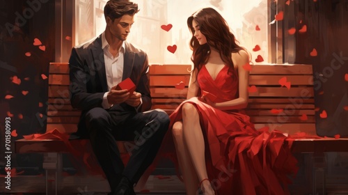 Valentine's day wallpaper with cute cartoon couple