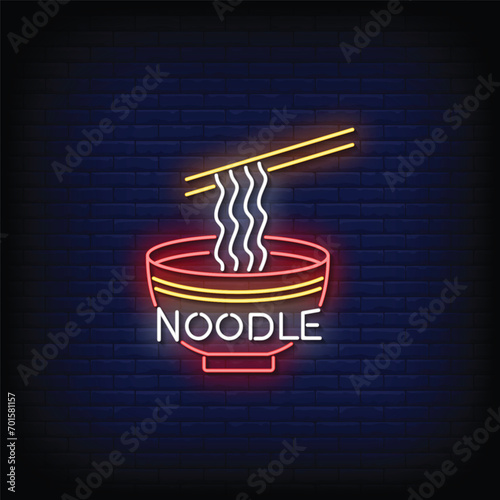 Neon Sign noodle with brick wall background vector