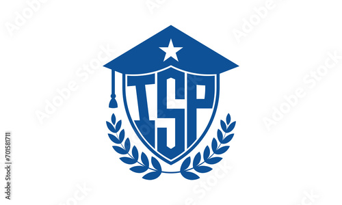 ISP three letter iconic academic logo design vector template. monogram, abstract, school, college, university, graduation cap symbol logo, shield, model, institute, educational, coaching canter, tech