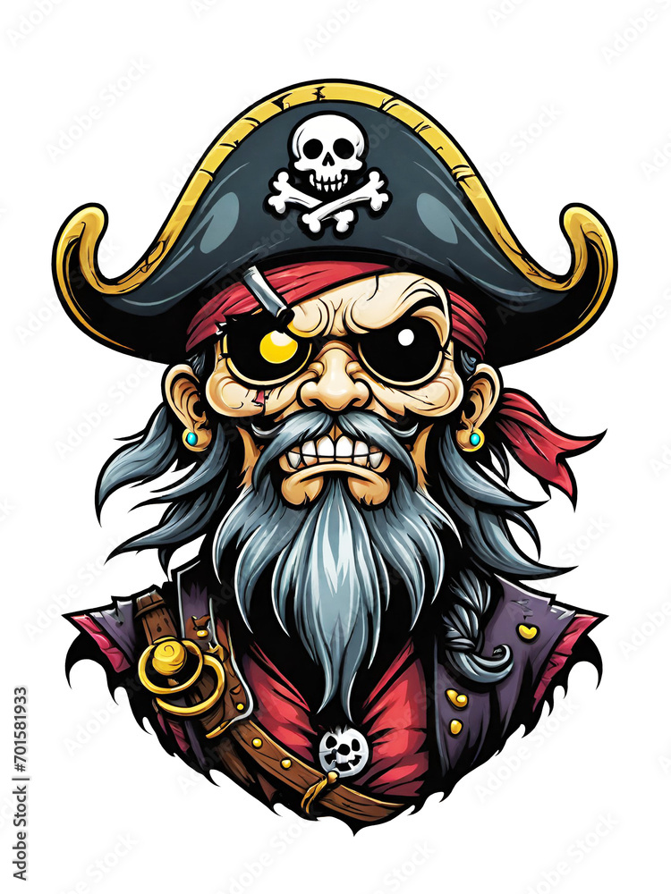 Naklejka premium Pirate cartoon character design illustration on transparent background