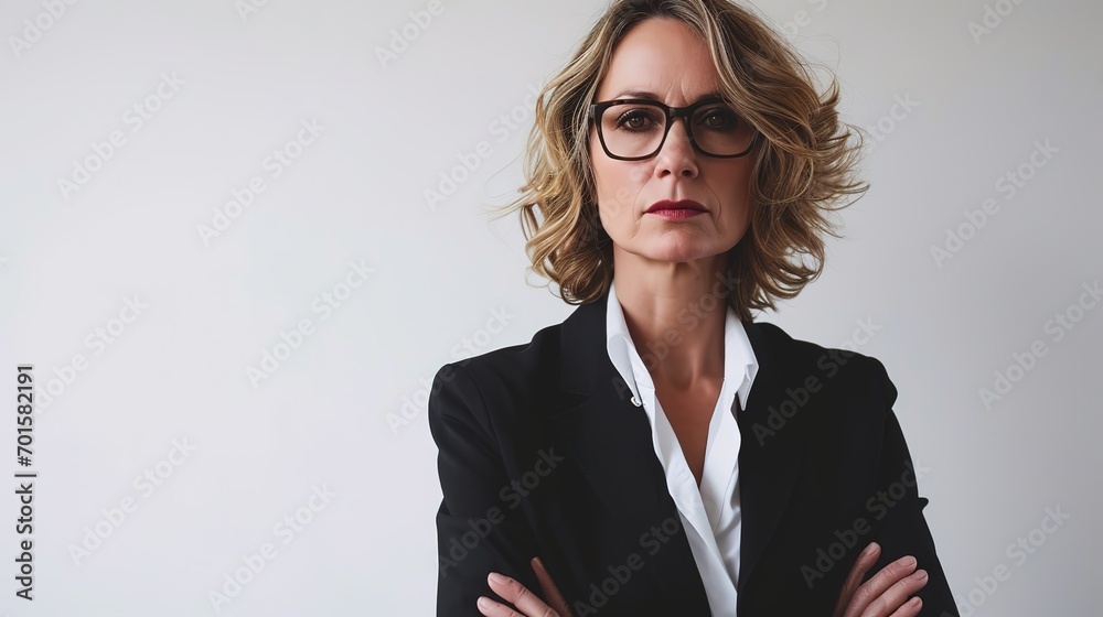 Middle age businesswoman standing against white background Middle age businesswoman standing against white background