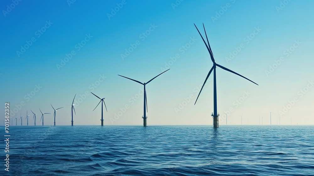 Offshore Windmill farm in the ocean Westermeerwind park, windmills isolated at sea on a beautiful bright day Offshore Windmill farm in the ocean Westermeerwind park, windmills isolated at sea on a beautiful bright day