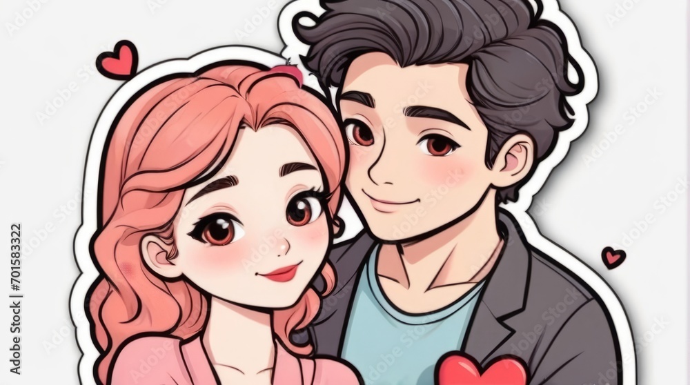 Cute cartoon couple Valentine's day sticker Cute cartoon couple Valentine's day sticker
