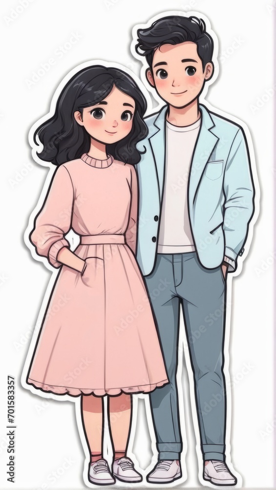 Cute cartoon couple Valentine's day sticker Cute cartoon couple Valentine's day sticker