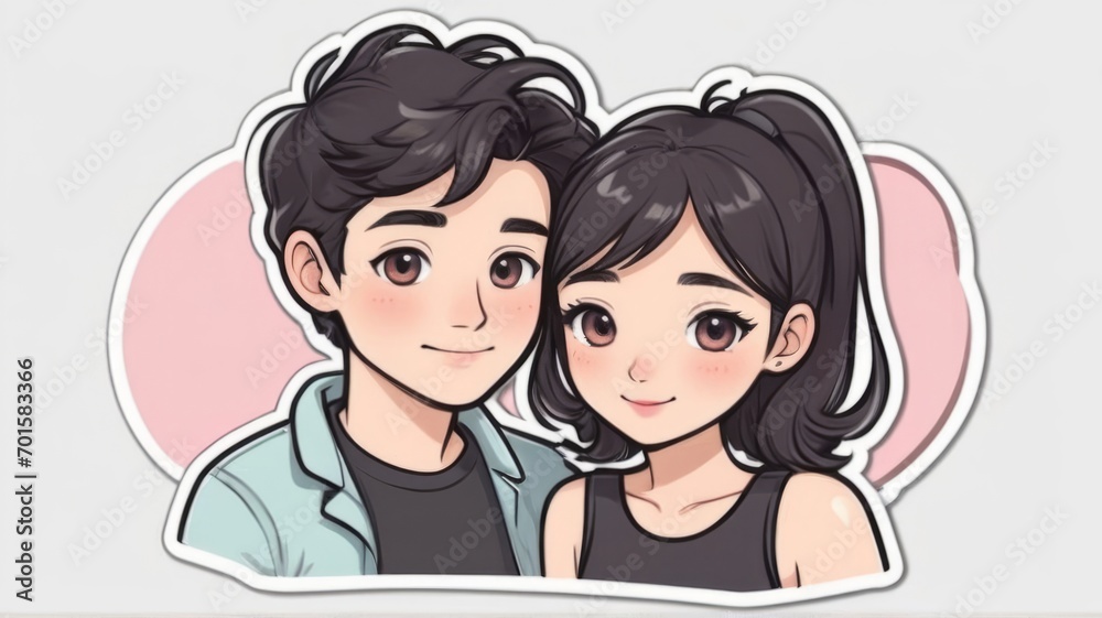 Cute cartoon couple Valentine's day sticker