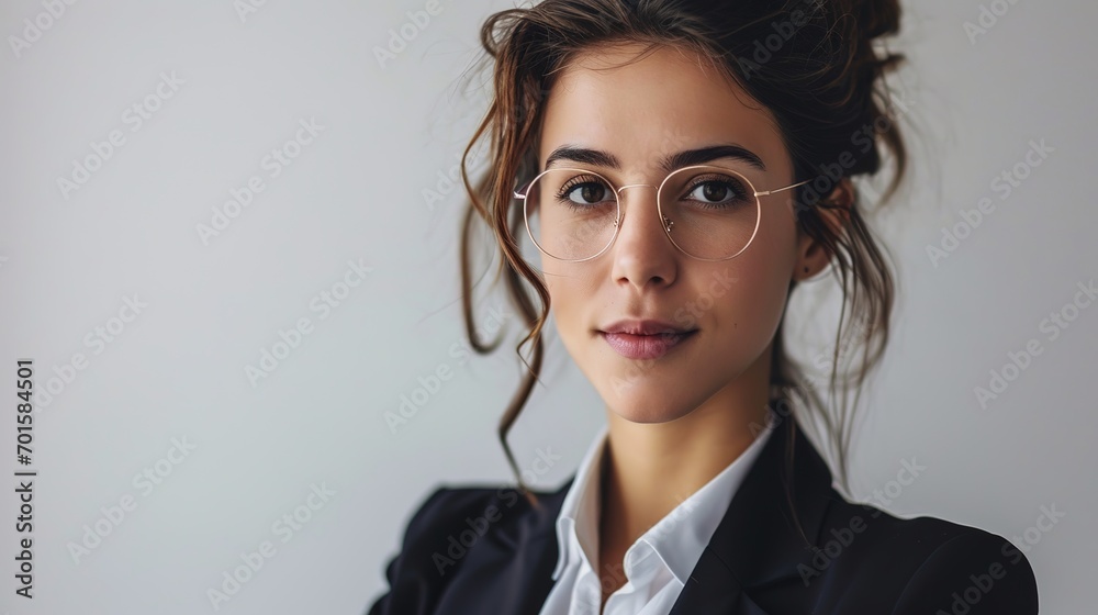 Pretty businesswoman looking at camera on white background Pretty businesswoman looking at camera on white background