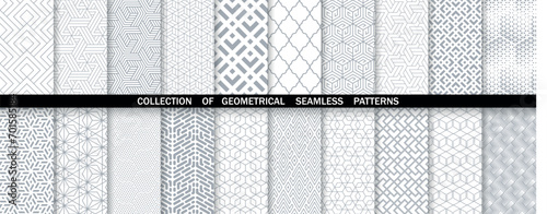 Geometric set of seamless gray and white patterns. Simple vector graphics.