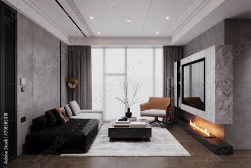 The stylish interior of the modern living room. bright and black interior.