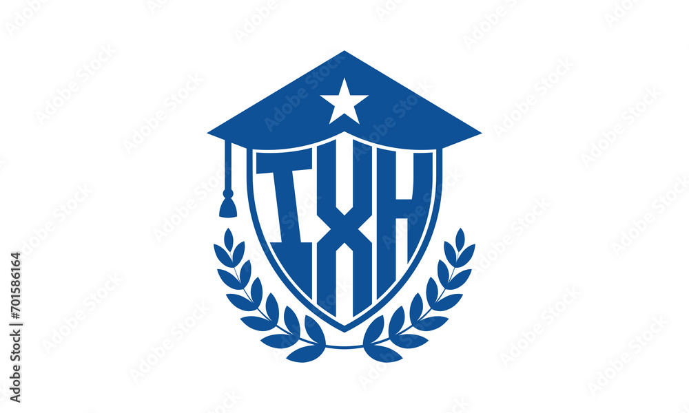 IXH three letter iconic academic logo design vector template. monogram, abstract, school, college, university, graduation cap symbol logo, shield, model, institute, educational, coaching canter, tech IXH three letter iconic academic logo design vector template. monogram, abstract, school, college, university, graduation cap symbol logo, shield, model, institute, educational, coaching canter, tech