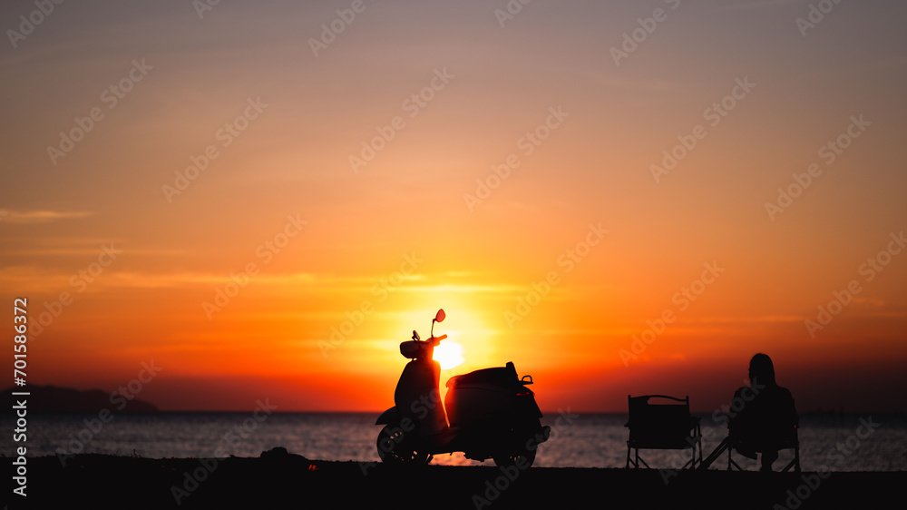 silhouette of a person on the beach	travel concept 