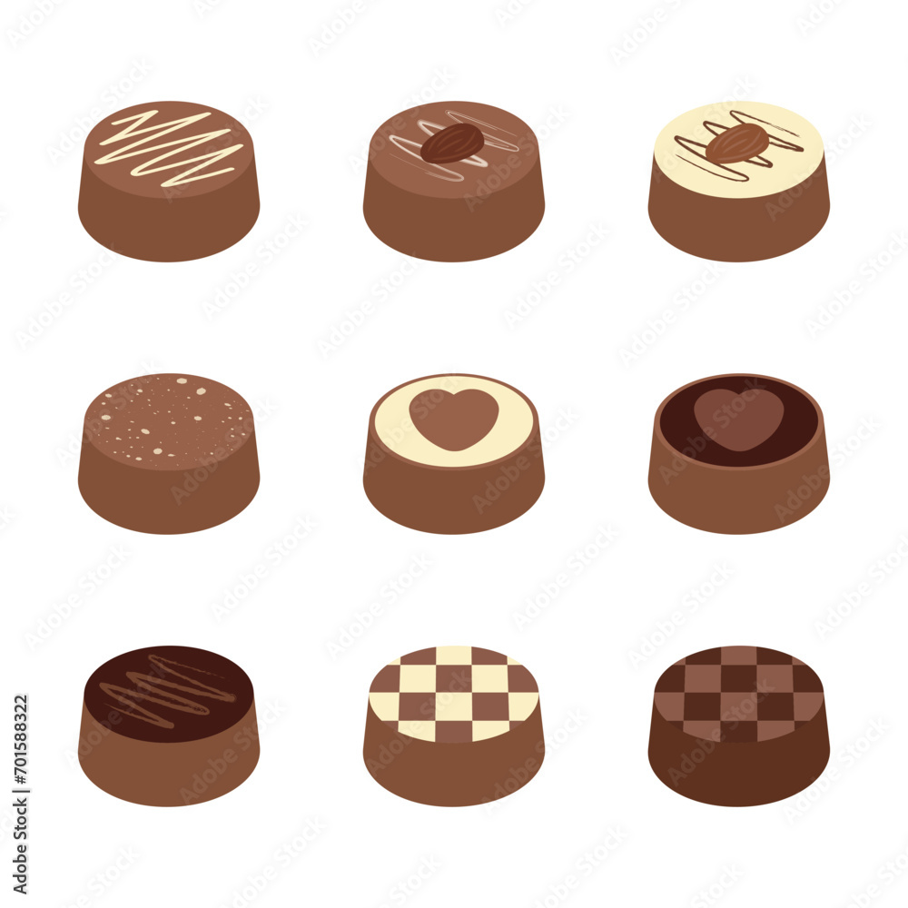 Collection of vector chocolate elements on white background. Valentine's Day chocolate decorative elements. Collection of vector chocolate elements on white background. Valentine's Day chocolate decorative elements.