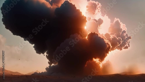 The bomb explosion sent up a thick cloud of smoke. photo