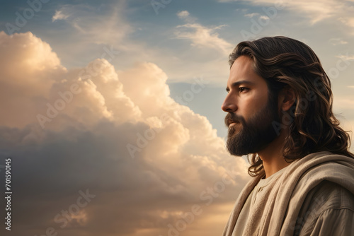 A portrait of Jesus Christ with an amazing background
