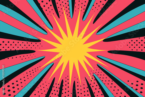 Sunburst and explosion with abstract color halftone. Background in pop art style for comic. Generative AI