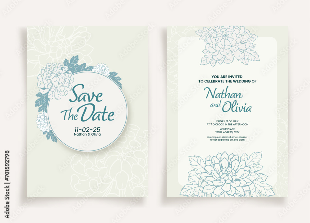 Obraz premium Wedding Invitation Card Template with Floral Decoration