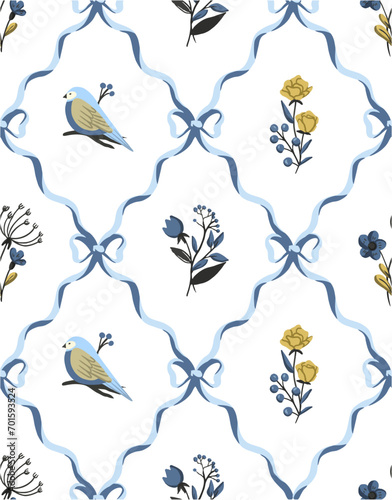 seamless pattern with birds and flowers