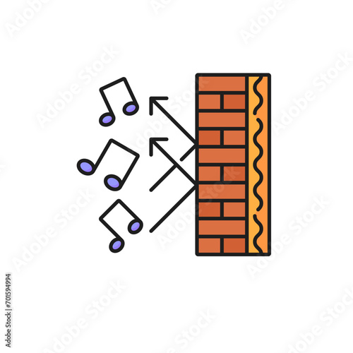 Soundproof wall thermal insulation icon. House construction insulation layer technology outline symbol, home facade thermal, sound and noise protection isolation system thin line vector icon or sign
