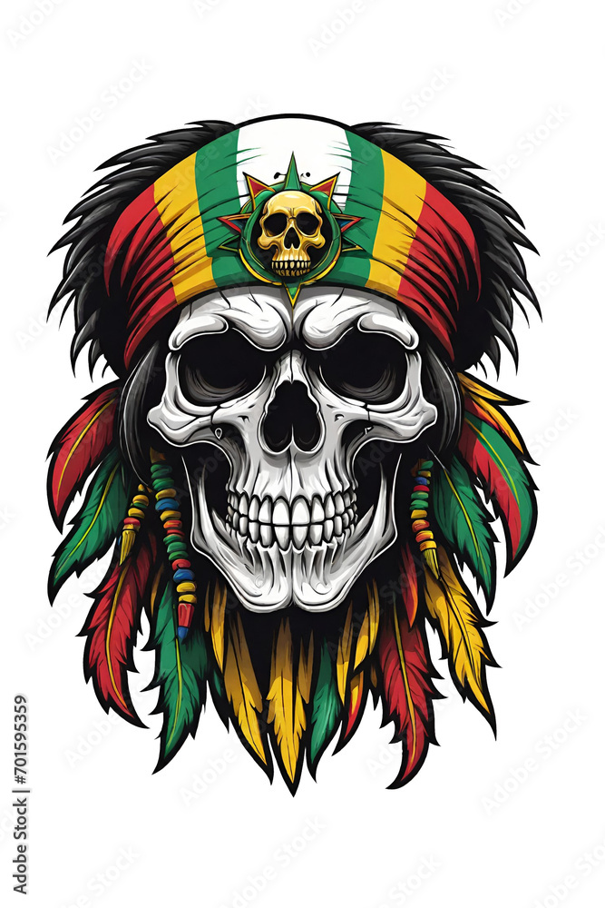 Fototapeta premium Skull with indian headdressillustration 