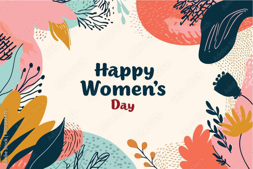 Happy Women's day greeting background, party flyer or poster, vector illustration, flat color style Happy Women's day greeting background, party flyer or poster, vector illustration, flat color style