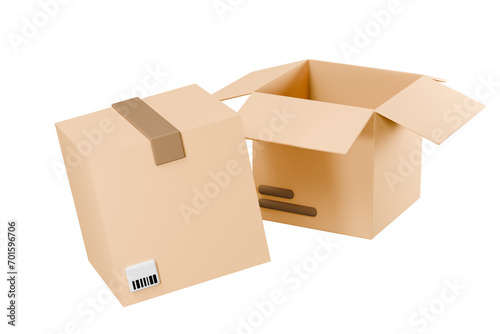 Parcels box, Cardboards boxes, Delivery package box icon Online delivery transportation logistics concept on blue background. minimal cartoon.3D Rendering. Banner, a place for text, copy space.