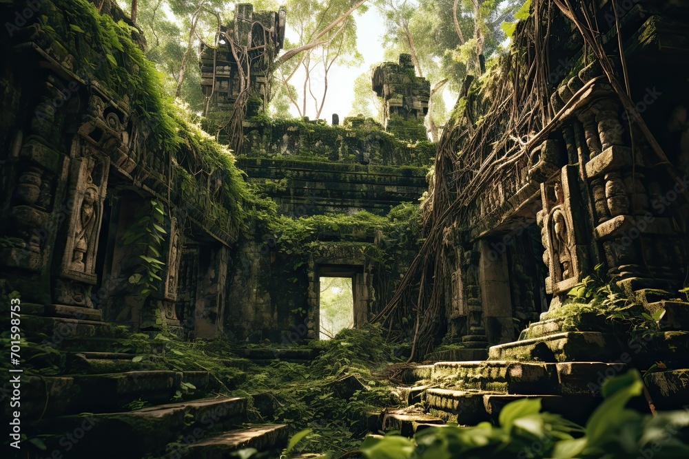 Mysterious ruins of Beng Mealea temple in Cambodia, AI Generated
