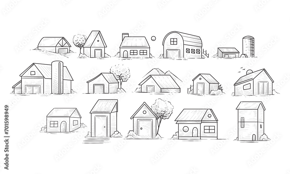 wooden house handdrawn collection