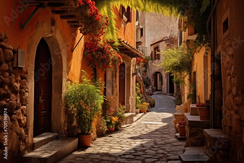 Beautiful street in old town of Budva, Montenegro, AI Generated