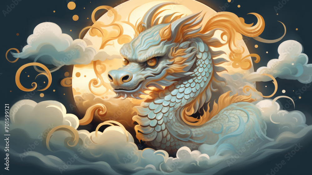 Happy Chinese new year. Chinese new year banner Golden dragon in the sky