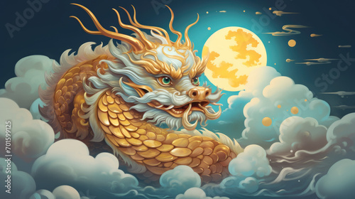 Happy Chinese new year. Chinese new year banner Golden dragon in the sky