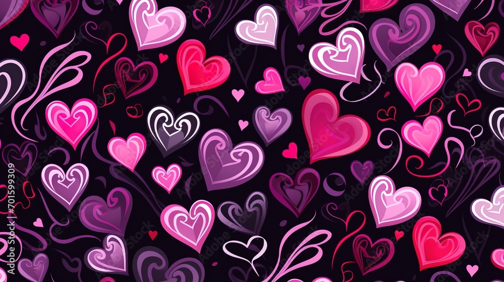 Fototapeta premium Happy Valentine's Day. Vector hand drawn seamless pattern with hearts. Decor for Valentine's Day, weddings. Print for gift paper, packaging, wallpapers, clothes, textiles. Generative Ai