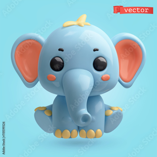 Elephant, 3d render vector cartoon icon