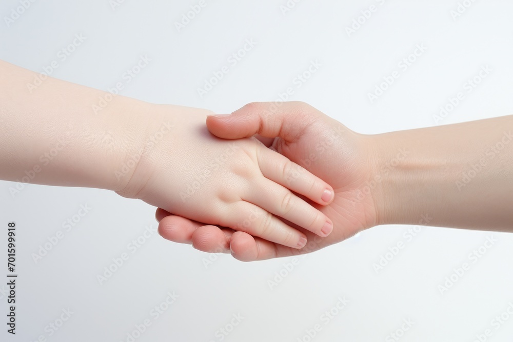 Mother holding her baby's hand on white background, closeup shot, AI Generated Mother holding her baby's hand on white background, closeup shot, AI Generated