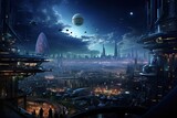 Futuristic city in futuristic space. 3D rendering. Elements of this image furnished by NASA, AI Generated