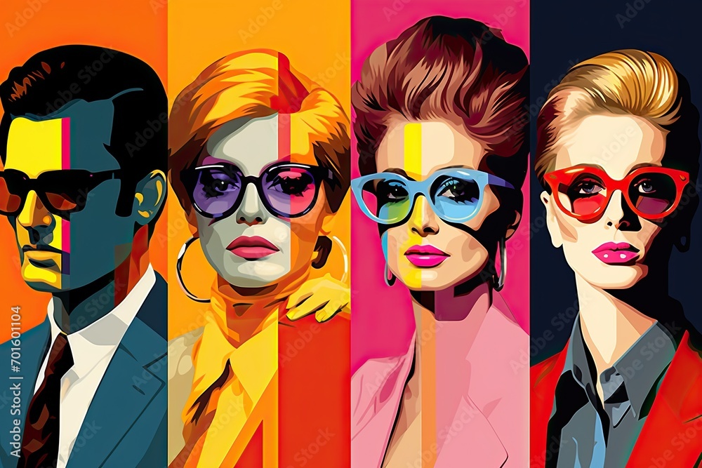 Vector illustration of a group of young people in sunglasses. Fashion men and women, AI Generated Vector illustration of a group of young people in sunglasses. Fashion men and women, AI Generated