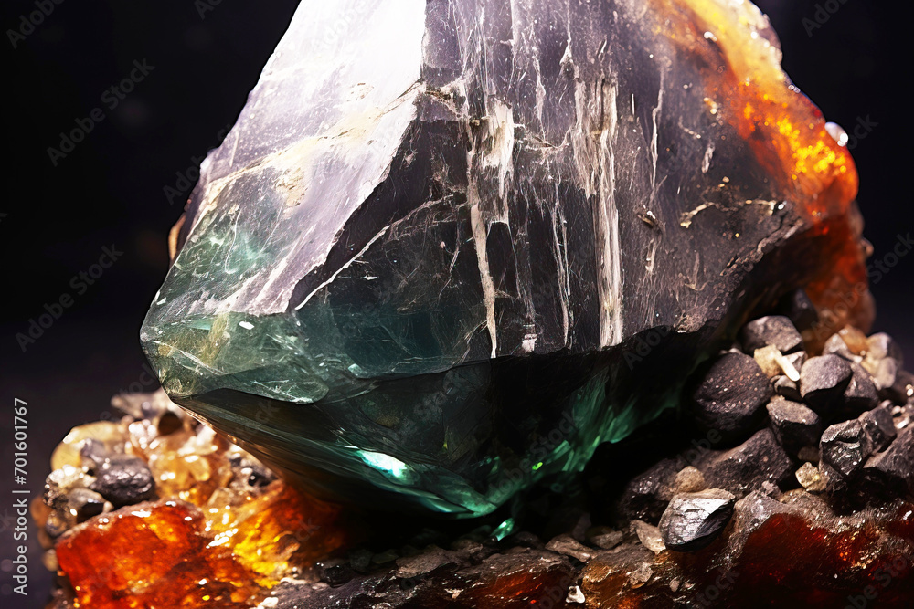 Athabascaite is a rare precious natural stone on a black background. AI generated. Header banner mockup with space.