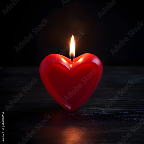 Heart shaped red candle with dark background 