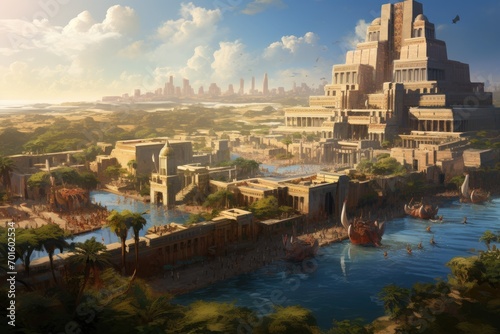 3D rendering of a beautiful ancient city with many buildings and towers, AI Generated