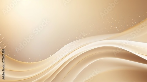Luxury cream color background with golden line elements and curve light effect decoration and bokeh. Generative Ai