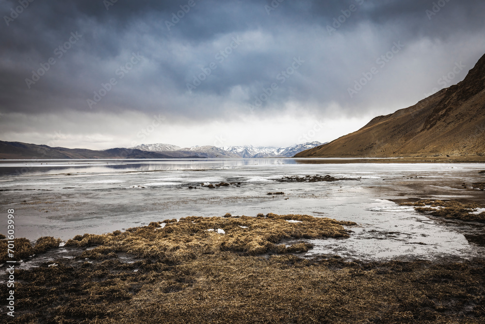 Winter Scene: Frozen Lake Tso Moriri, Ladakh, India