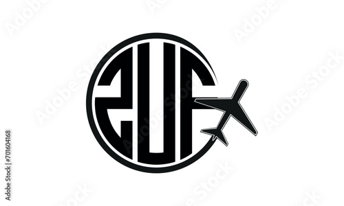 ZUF three initial letter circle tour & travel agency logo design vector template. hajj Umrah agency, abstract, wordmark, business, monogram, minimalist, brand, company, flat, tourism agency, tourist