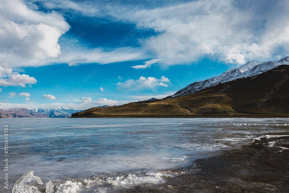 Winter Scene: Frozen Lake Tso Moriri, Ladakh, India