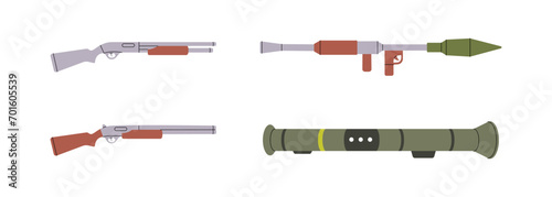 Various weapons. Military weapons silhouettes. Sniper rifles, smoothbore guns, anti-tank grenade launchers. Vector illustration.