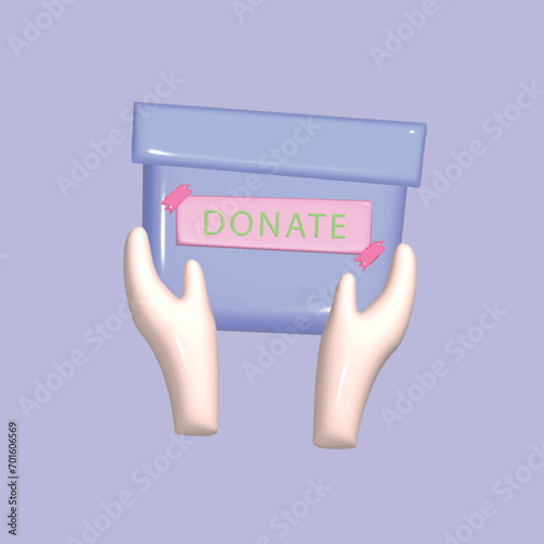 Charity, support and donation concept. Realistic 3d object cartoon style. Vector colorful illustration.