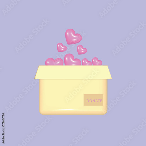 Charity, support and donation concept. Realistic 3d object cartoon style. Vector colorful illustration.