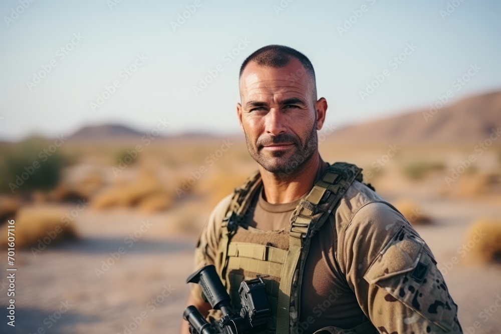 View of a Man in military clothing on a desert safari.
