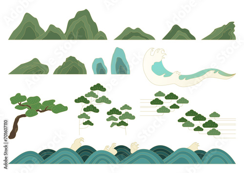 Vector illustration of Korean traditional landscape. photo