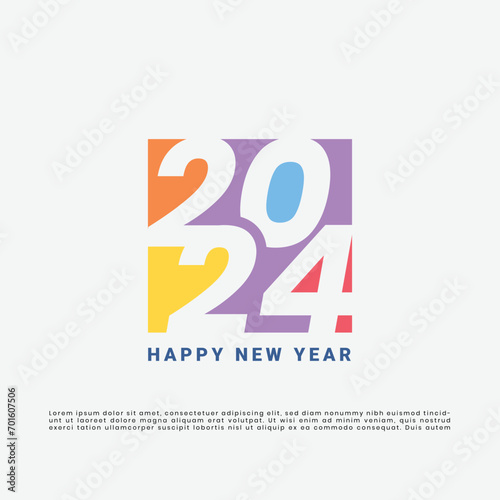 Happy new year 2024 vector design, with  truncated number  isolated on white background
