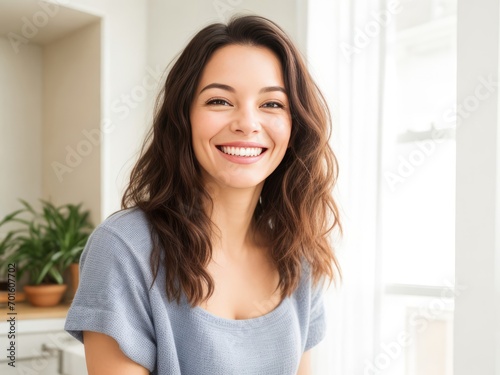 Radiant Portrait of a Cheerful Woman with Long Brown Wavy Hair Smiling Brightly Free Download Radiant Portrait of a Cheerful Woman with Long Brown Wavy Hair Smiling Brightly - GFXLoad